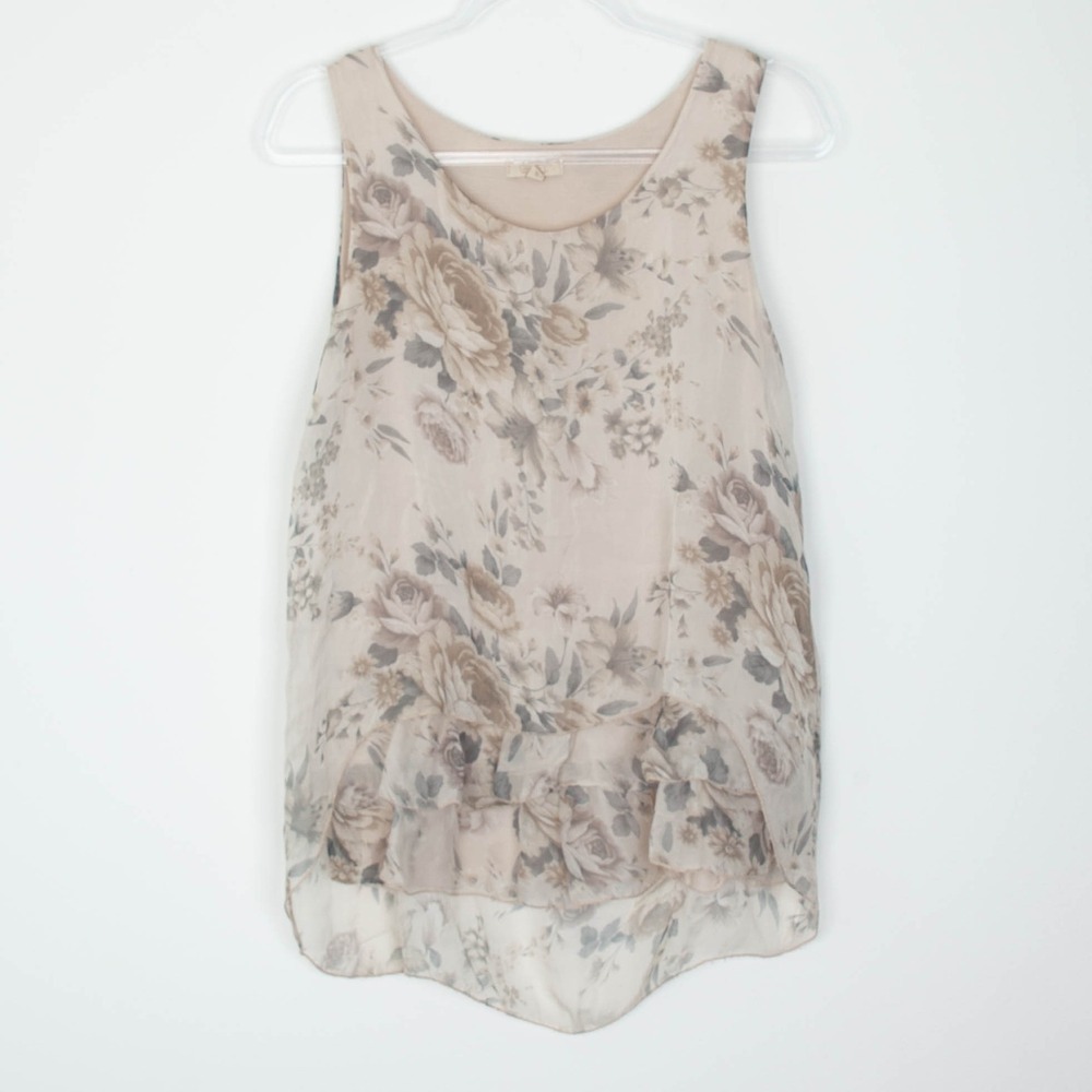 Giusy Womens Floral Sleeveless Silk‎ Tank Top Size S Cream Layered Ethereal Boho
